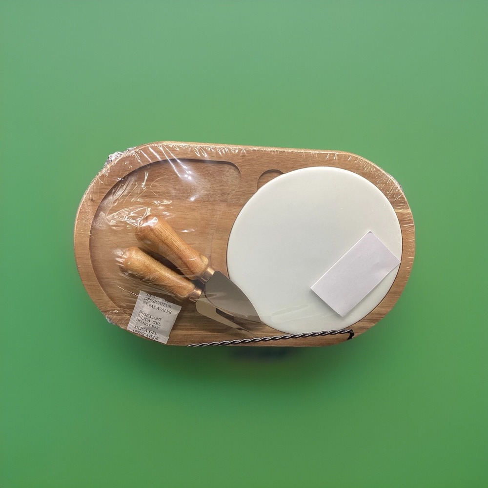 Twine Living Co. Gourmet Wood Ceramic Stainless Steel Cheese Board‎ Gift Set NIB